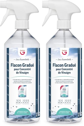 Gerlon les Essentiels - Spray Gradué Vide pour Concentré de Vinaigre– Flacon de 1L pour un dosage Simple et Précis (Lot de 2)
