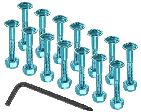 PATIKIL 21 Mm/ 0.8 Skateboard Hardware Kit, 16 Pcs Mounting Screws Bolts Nuts Set with Hex Key for Skateboard Cruiser, Blue