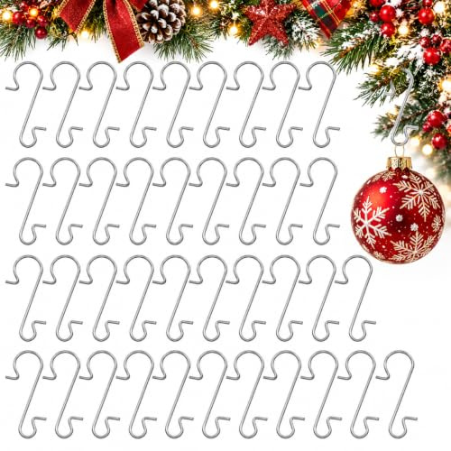 Naler 120 st julprydnadskrokar, S-formade krokar rostfritt stål julgranshängare krokar för juldekorationer, julstrumpor, julfestdekor, silver