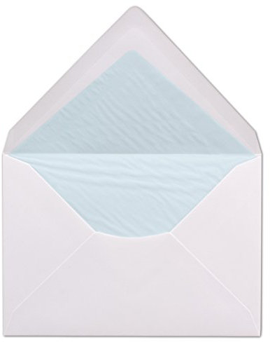 50 DIN C6 Briefumschläge - Weiß gefüttert mit hellblauem Seidenpapier - 11,4 x 16,2 cm - 100 g/m² Nassklebung Brief-Hüllen ohne Fenster von Ihrem Glüxx-Agent