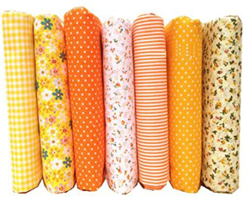 7 Pezzi Tessuto Cotone, Tessuto Cotone Stoffa Patchwork Tessuti a metraggio, Scampoli Stoffe per Cucito Creativo al Metro per Bambini Fai da (Giallo arancio, 50 x 50 cm)