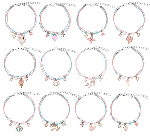 12 Pack Friendship Bracelets for Girls, Adjustable Handmade Braided Bracelets Woven Bracelet Jewellery Party Bag Fillers for Girls Boys Kids Children