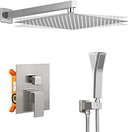 Grifo Ducha Empotrada Columna Ducha Acero Inoxidable Cabezal de Ducha Conjunto Kit de Ducha Empotrada multifunción Duchas de Baño,Cepillado,12 pulgadas