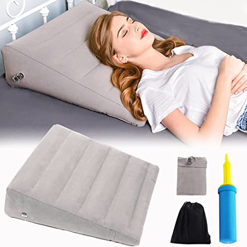 Lecxin MShengM Coussin Cale Gonflable - Coussin de Voyage Léger et Portable pour Dormir, Lire, Post-Chirurgie & Élévation des Jambes - Coussin Triangulaire avec Housse Lavable, Gris