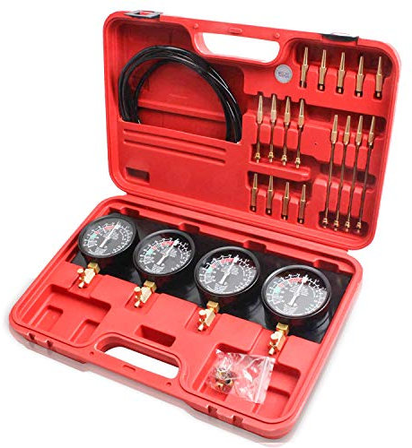Herrselsam 4x Vergaser Synchron Testgerät, Synchronicity Kompressionstester mit Schläuche Kupfer-Verbindungsstücke und Koffer, Vergaser Synchrontestgerät, Synchrontester für PKW Motorrad KFZ