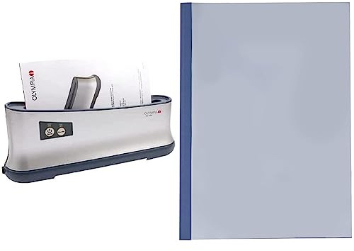 Olympia - Effizientes Thermobindegerät A4 TB-1280 | extra schnell einsatzbereit | nur 1 min. Bindezeit & Leitz 177119 Thermobindemappe Leinenoptik, A4, Rückenbreite 3 mm, 25 Stück, blau