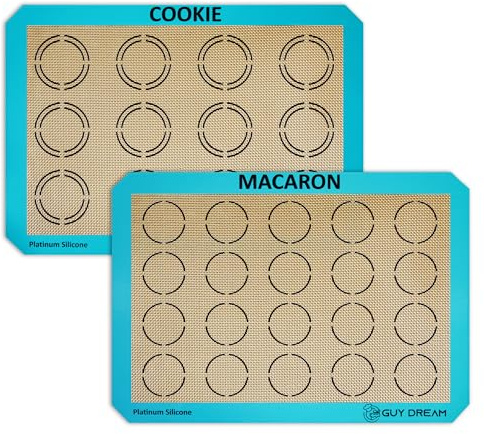 GUYDREMAT 2PCs Half Sheet Silicone Baking Mat Set for Cookie and Macaron - Reusable Premium Food Grade Silicone Macaron Sheets - Heat Resistant Silicone Oven Baking Mat with Measurements for Cookies