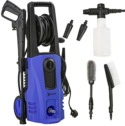 DURHAND 1800W High Pressure Washer, 150 Bar Pressure, 510 L/h Flow, High-Performance Portable Power Washer Jet Wash Cleaner with 6M Hose and Hose Reel for Garden, Car, Furniture, Blue
