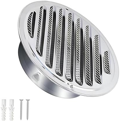 YOUZMY 1 stycke ventilationsgaller 304 rostfritt stål finish galler 100 mm, rostfritt stål runt frånluftsgaller, väderskyddslameller, frånluftsgaller med insektsnät för kök och badrum