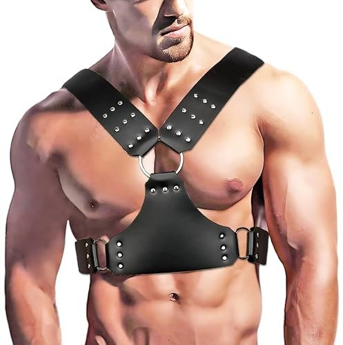 BPZXL Men's PU Leather Chest Harness, Sexy Body Harness Belt for Men, Adjustable Male Punk Chest Belt Muscle Show Shoulder Harness Muscle Show Fashion Costumes Clubwear for Cosplay Party Nightclub