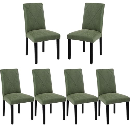 VECELO Upholstered Dining Chairs Set of 6, Modern PU Leather and Solid Wood Legs & High Back for Kitchen/Living Room- Green