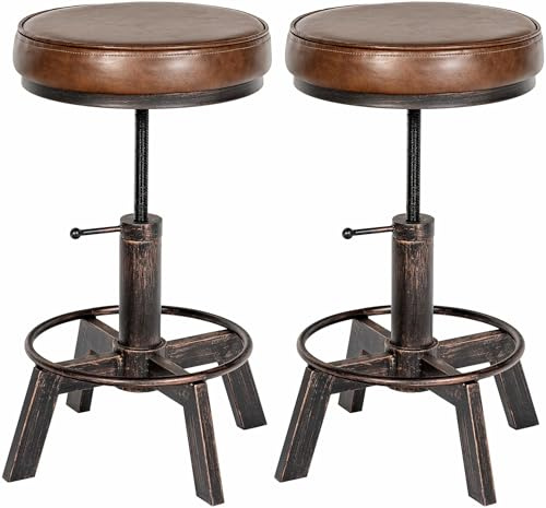 CLP Set di 2 sgabelli Destin in similpelle I Sgabello imbottito regolabile in altezza I Sgabello imbottito dal design industriale, Colore:bronzo