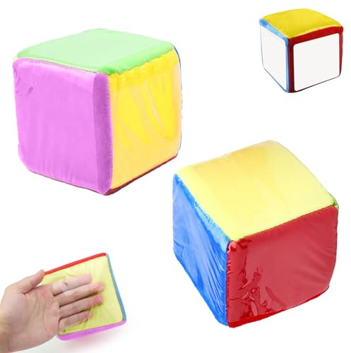DAYIsjz Cubo in schiuma di peluche per bambini, 2 pezzi, con tasche da taschino, 10 cm, grande cubo di apprendimento con 6 lati, per asilo, scuola materna, scuola, apprendimento precoce