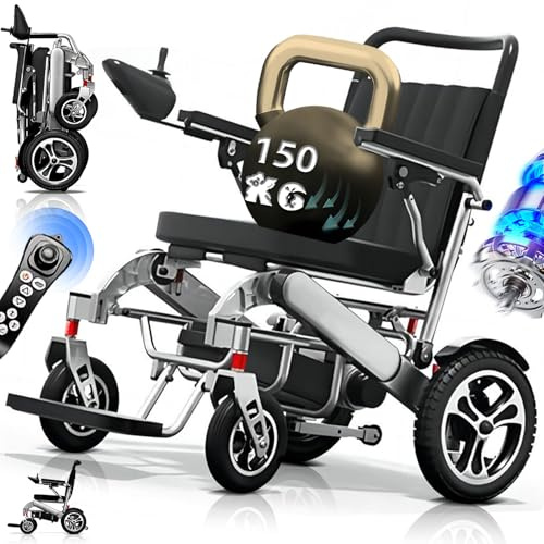 ZQHQKJ Sedia a rotelle elettrica pieghevole, leggera, portata 25 – 55 KM, motore a punta da 500 W, per tutto il terreno, capacità di carico 150 kg, sedia a rotelle da viaggio per anziani e adulti, 30