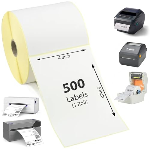 Roe Tenpo 4x6 Direct Thermal Printer Labels, 100mm x 150mm, 500 Labels Per Roll, Self-Adhesive White Shipping Label, Compatible with All Major Thermal Printers (1 Roll)