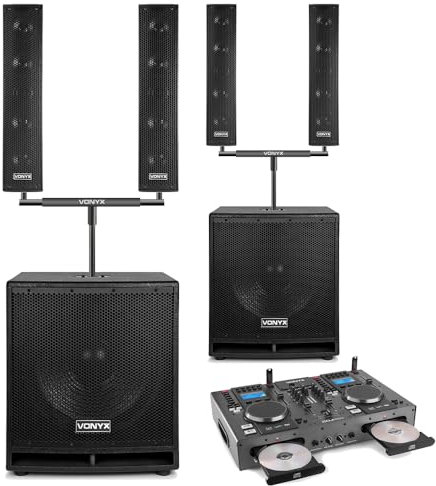 Vonyx VX880BT Column Array PA System with Dual CDJ Mixer - Complete Mobile DJ Setup with Bluetooth, USB, Microphone & Speaker Stands - Ideal DJ Gear for Events & Parties