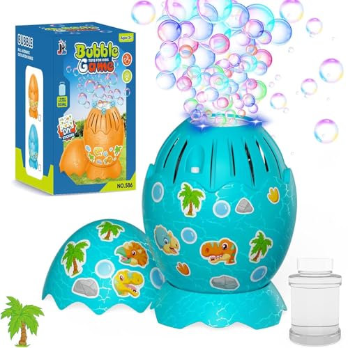 Bombble Dinosaurier Eier Seifenblasenspielzeug, Seifenblasenmaschine Kinder 10000+ Blasen/Min mit Seifenblasenlösung für Hochzeit/Geburtstag/Party/Geschenk für Junge&Mädchen 3456789, Bubble Machine