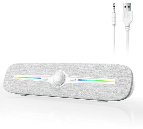 Soulion Altavoz R90 USB, luces LED, 3,5 mm Surround Sound para PC, smartphones y portátiles (blanco)