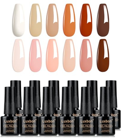 Luxbon 12 st gelnagellack - höstfärger - långvarigt gelnagellack för hösten, UV-ledda Soak Off nagellack för manikyr 013
