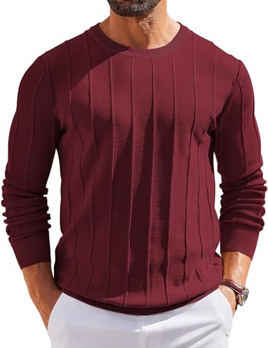 COOFANDY SuéTer De Invierno CáLido De Punto De Manga Larga con Cuello Redondo para Hombre Vino Tinto L