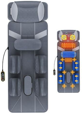 Colchoneta de Masaje con Calefacción Almohadilla de Masaje con Temporización Colchón de Masaje Plegable para Cuello Espalda Pierna Relajación Muscular Cuero PU