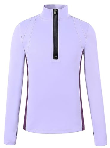 Momkonzz Kids Clothes Girls Tshirt Children Long Sleeve Shirts High Collar Tops Zip Up Slim Fit Pullover Sport Gym Tee Purple 12-13 Years