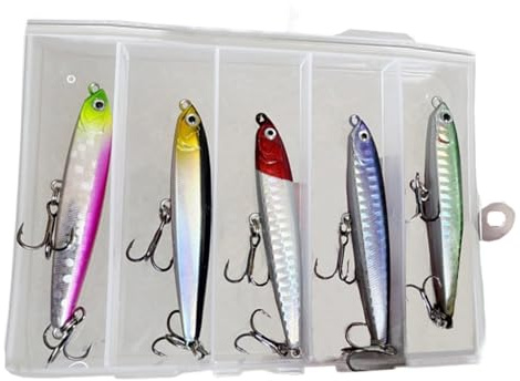 Opdestn Leurre Crayon De Pêche | Leurre Crayon Vairon 5 Couleurs Appât Dur | Hameçons Longue Portée pour Bass Lac Rivière Eau Salée Eau Douce Étang Nuit Bateau Berge Kayak Pêcheurs