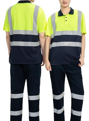 WAZHAKU Traje de trabajo para hombre, chaqueta reflectante y pantalones de trabajo, ropa de trabajo, 2 piezas, con camiseta y pantalones de protección de advertencia, traje de hombre de dos piezas