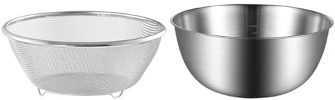 NUOBESTY Passoire à Mailles Fines en Acier Inoxydable 2 Pièces 16 Cm – Ensemble Passoire et Bol Mélangeur pour Égouttage Fruits Légumes et Lavage Riz – Ustensiles la Cuisine Inox