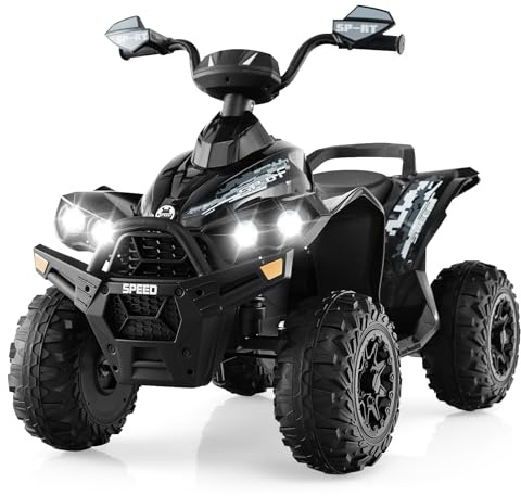 COSTWAY Quad Coche Eléctrico para Niños con Velocidad Regulable, 12V Vehículo de Juguete a Batería con Luces LED, Música y Pedal, Camión Eléctrico para Niños de 3 a 8 Años