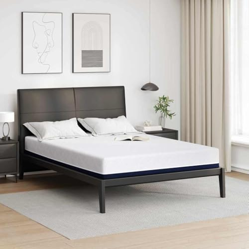 LoogCape Matelas en mousse froide infusée de gel - 160 x 200 cm - Blanc et bleu - Tissu jacquard - Matelas roulant pour lit double - Respirant - Réversible - Confort pour chambre à coucher et invités