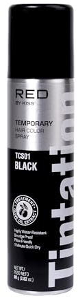 Red by Kiss Tintation Temporary Hair Color Spray, Instant Gray Root Touch Up Coverage, Water-Resistant & Smudge-Proof, Easy Wash Out, Barber & Hairline Touch-Up, Quick-Dry (Black, 2.82 oz)