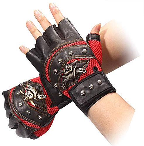 Fingerlösa handskar läder, konstlädernitar piratskelett handskar punk halvfinger handskar män handskar för motorcykel utomhus