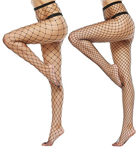 MANZI Damen Netzstrumpfhose Sexy Schwarz Übergröße strumpfhose 2 Paar,XL-XXL