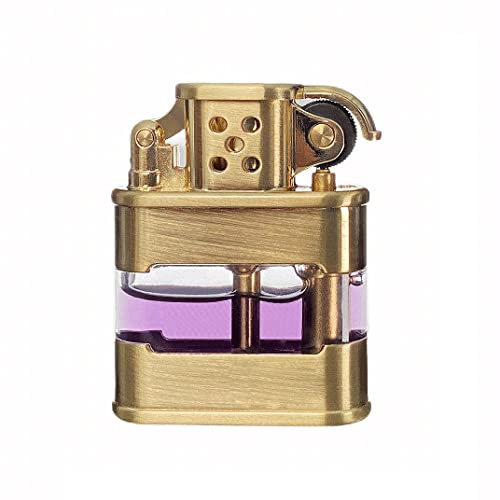 Vintage Trench Lighter Cool Transparent Lighter Liquid Refillable Windproof Brass Lighters for Men, with Blue Liquid Colorants (Golden)