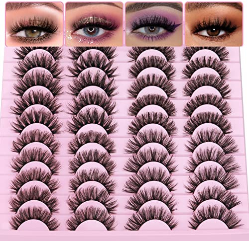 20 Pairs False Eyelashes Natural Faux Mink Lashes Wispy Cat Eye Lashes Fluffy 4 Styles 5D Volume Fake Eyelashes Pack by TNFVLONEINS