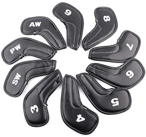 Alvinlite Golfschlägerhauben Set Wert 10 Stück für Golf Eisen, Golfschlägerhauben aus dickem Kunstleder, Professionell Langlebig Schlägerkopfhüllen