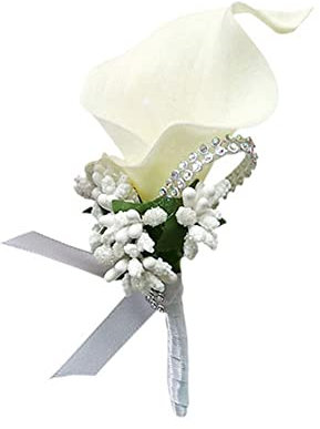 SHTGOI Calla Lily Boutonniere Künstlicher Blumenstrauß Strass Brosche Handgefertigte Ansteckblume mit Sicherheitsnadel Blume Corsagen Hochzeit Zubehör für Braut Bräutigam Milchig Weiß