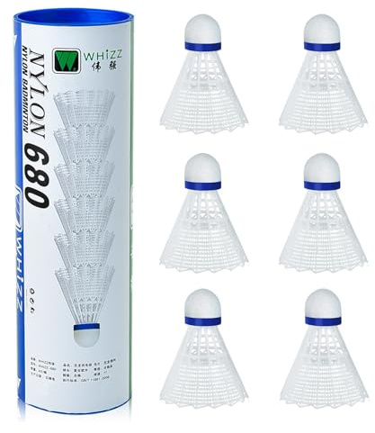 BAIHUALIN WHiZZ - Palline da badminton in nylon per giochi interni ed esterni, 6 pezzi, colore: Bianco