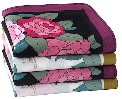 HOULIFE Damen Taschentücher – Blumentaschentücher, Stofftaschentücher Damen, Taschentuch Stoff aus Reiner 60S Gekämmte Baumwolle für Alltagsgebrauch Hochzeit, 45x45cm, 4/8 Stücke