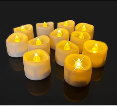 TobeBright Velas LED de Batería, 12 piezas, Lámparas de té Eléctricas Parpadeantes con Cronómetro - 3V Vela Falsas Blancas Cálidas Navidad Halloween Pascua con Velas LED Multicolor Sin Llama