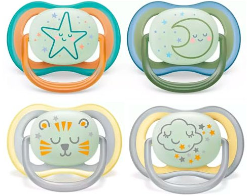 Philips Avent Ultra Air Night Schnuller 4er Pack 18+ Monate, 4 Stück, im Dunkeln Leuchtende, inkl. Sterilisationsbox, 18+ M
