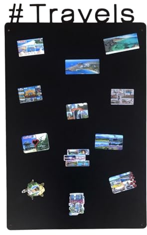 STALFORM Metal Tableau Magnétique Mural Noir Travels 80x50 cm, Plaque Aimanté, Acier Inoxydable, Cuisine, Bureau, Chambre D'enfant, pour Lettres Magnétiques, Chiffres, Notes, Photos