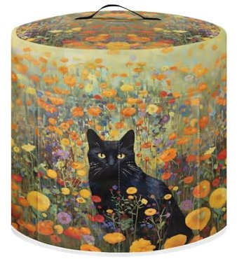 Xoenoiee Black Cat Floral Print Kitchen Appliance Dust Cover with Pockets, Electric Pressure Cooker Cover for 3 Litre Compatible with Crock Pot, Rice Cooker Cover