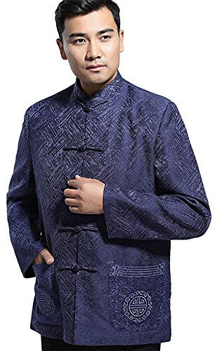 FGDIUCVN Kampfsportbekleidung Chinesischer gepolsterter Tang-Anzug - Traditionelles Kostüm Kampfsport Tangzhuang Kung Fu Jackenanzüge - Baumwolle und Stoffe,Blau,L