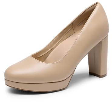DREAM PAIRS Dam pumps stängd rund tå tjocka högklackade plattform arbete bekväma klänning skor för kvinnor