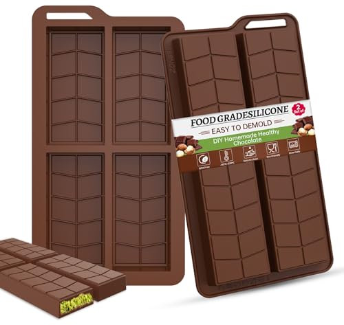 ZONBBEE Chocolate Bar Moulds Silicone Non Stick 0.82inch Deep,2 Pack Large Dubai Stuffed Bar Mould for Making DIY Filling Thick Chocolate Pistachio Candy Snacks