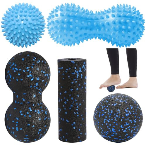 Mineup 5 Stück Faszienball Set, Igelball Fußmassage Hart, Faszienball für Füße, Faszienrolle Set, Igelball Massage, Triggerpunkt Gymnastikball für Wirbelsäule Nacken Rücken Beine und Hände