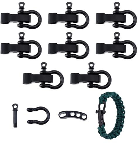 UNICRAFTALE 10 set justerbara svarta skruvstiftshackar överlevnadsarmbandslås metallhängare ankarbojlås D bojklämmor för överlevnadsarmband smyckestillverkning 27 mm lång
