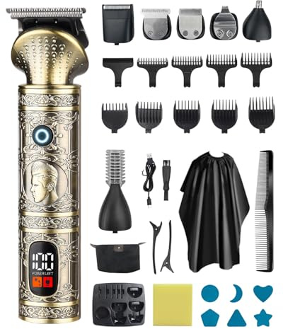 Rantizon 7 in 1 Beard Trimmer Kit for Men, Retro Beard Trimmer Kit Style Electric Shavers Razor Hair Clippers for Men Rechargeable Cordless Professional Hair Clipper Trimmer with LED Display for Gift